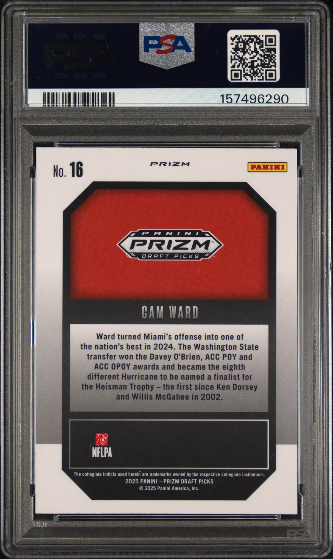 2025 PANINI PRIZM DRAFT PICKS NEW RECRUITS CAM WARD NEW RECRUITS-GOLD ICE 16 GEM MT 10 back