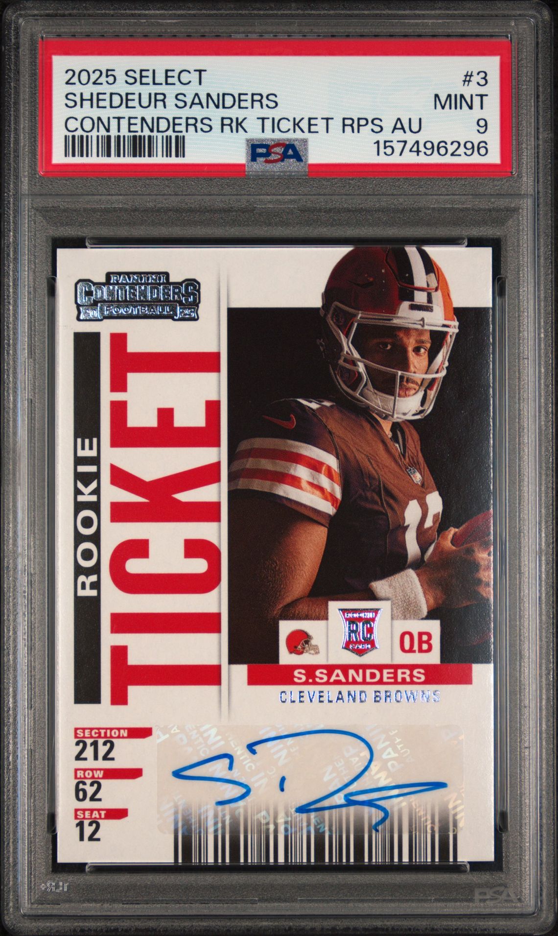 2025 Panini Select Contenders Rookie Ticket Rps Autographs Shedeur Sanders #3 Mint 9 front
