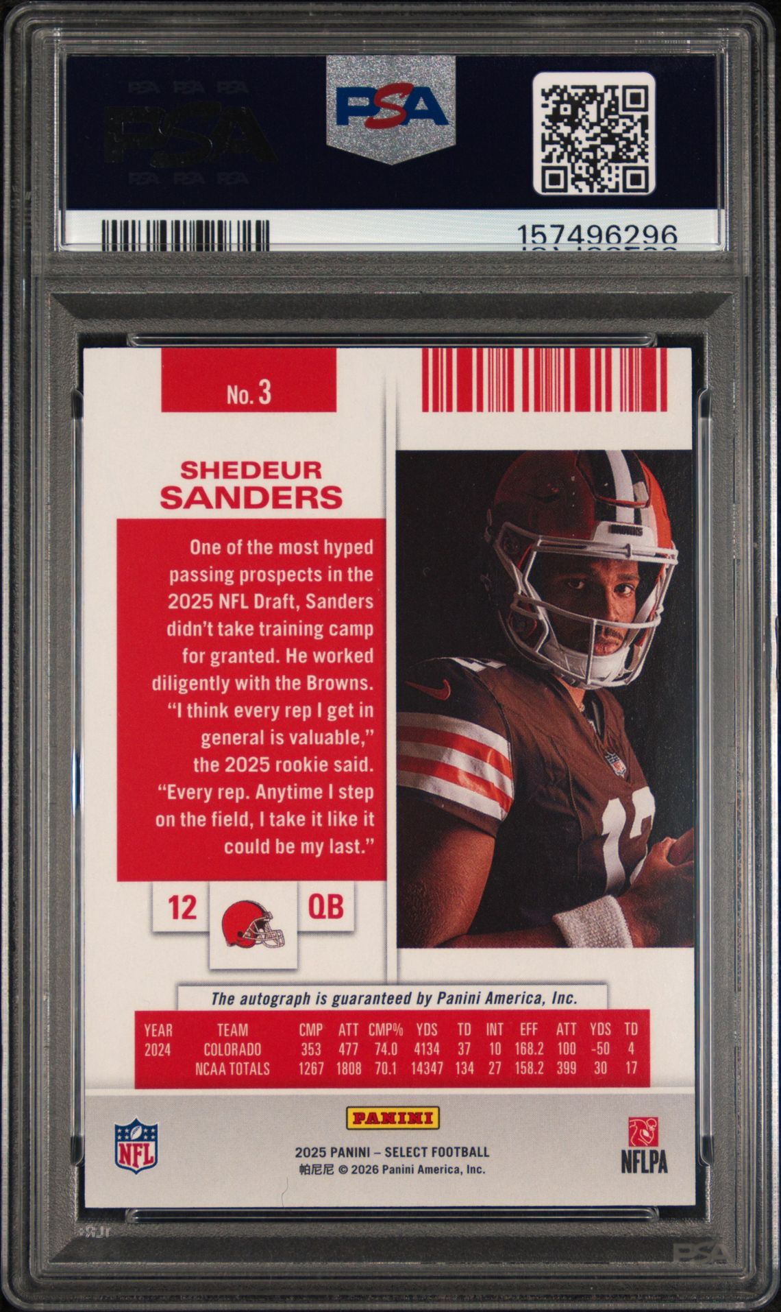 2025 Panini Select Contenders Rookie Ticket Rps Autographs Shedeur Sanders #3 Mint 9 back