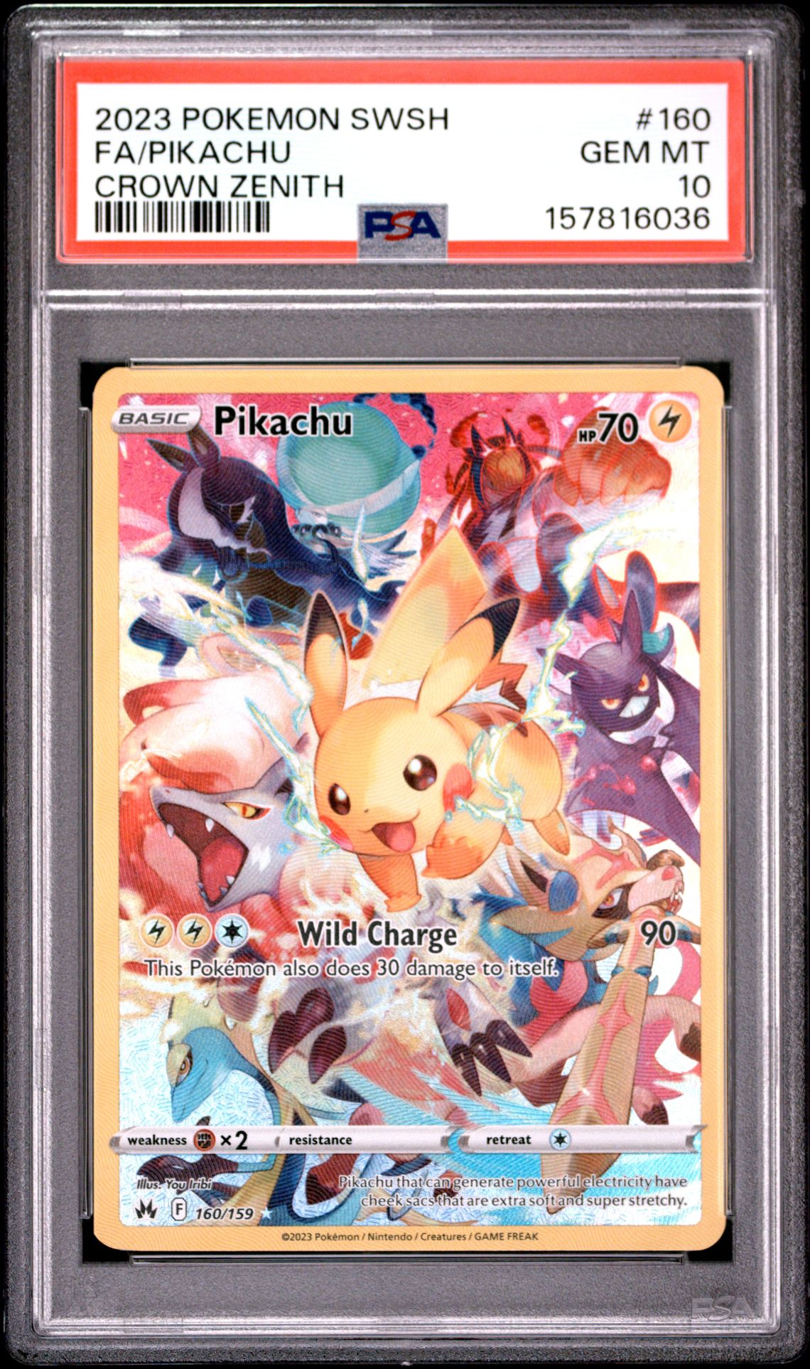 2023 Pokemon Sword And Shield Crown Zenith Fa/Pikachu #160 (Crown Zenith) Gem Mt 10 front view - PSA graded GEM MT 10