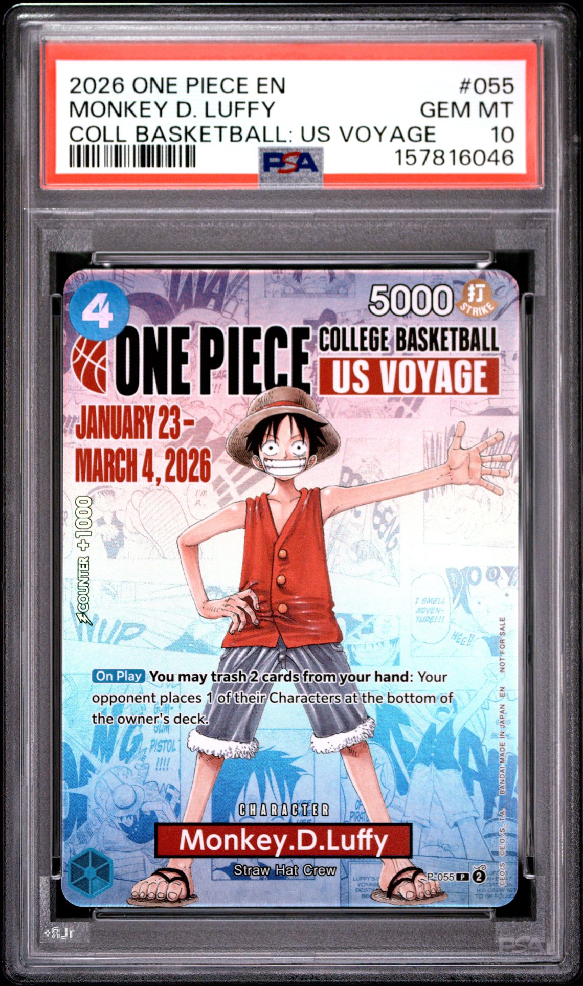 2026 One Piece Promos Monkey D. Luffy #055 (Coll Basketball: Us Voyage) Gem Mt 10 front