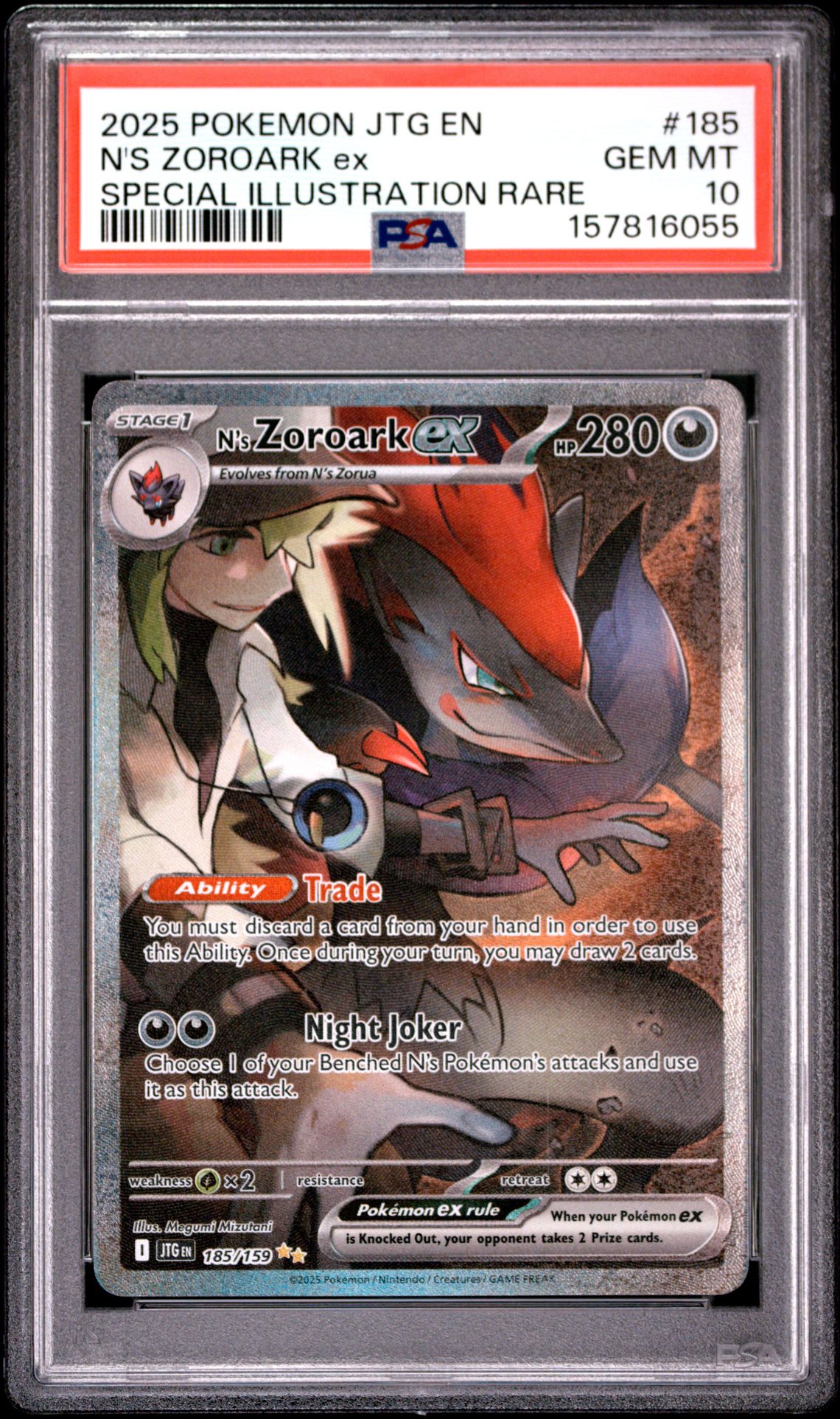 2025 Pokemon Jtg En-Journey Together N's Zoroark Ex #185 (Special Illustration Rare) Gem Mt 10 front view - PSA graded GEM MT 10