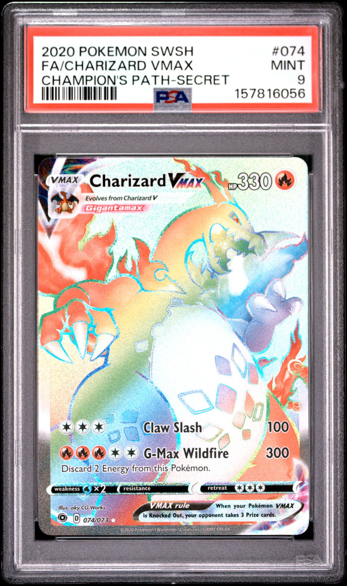 2020 Pokemon Sword & Shield Champion's Path Fa/Charizard Vmax #074 (Champion's Path-Secret) Mint 9 front