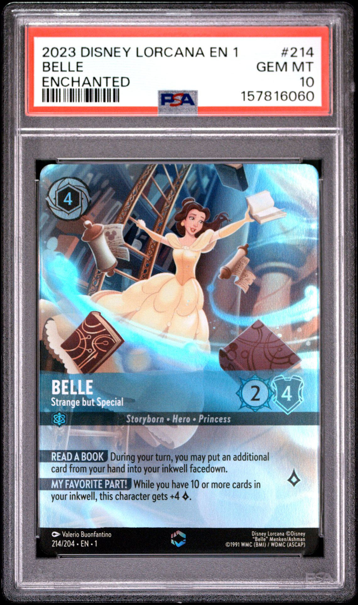 2023 Disney Lorcana En 1-The First Chapter Belle #214 (Enchanted) Gem Mt 10 front