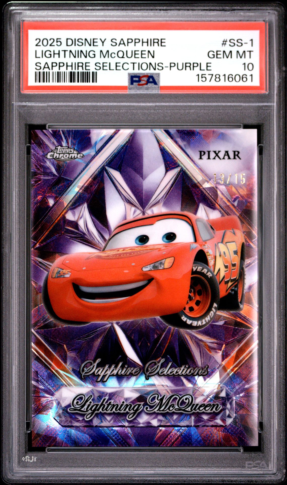 2025 Topps Chrome Disney Sapphire Edition Sapphire Selections Lightning Mcqueen #Ss-1 (Sapphire Selections-Purple) Gem Mt 10 front