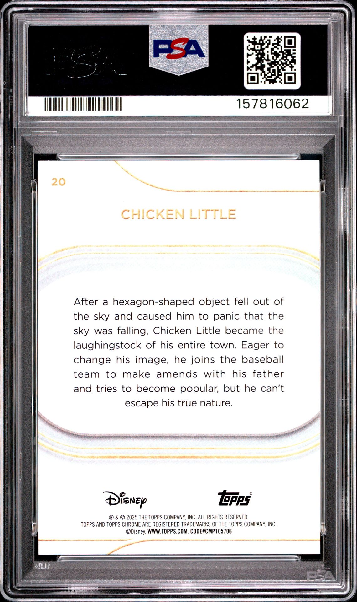 2025 Topps Chrome Disney Sapphire Edition Chicken Little #20 (Purple) Gem Mt 10 back