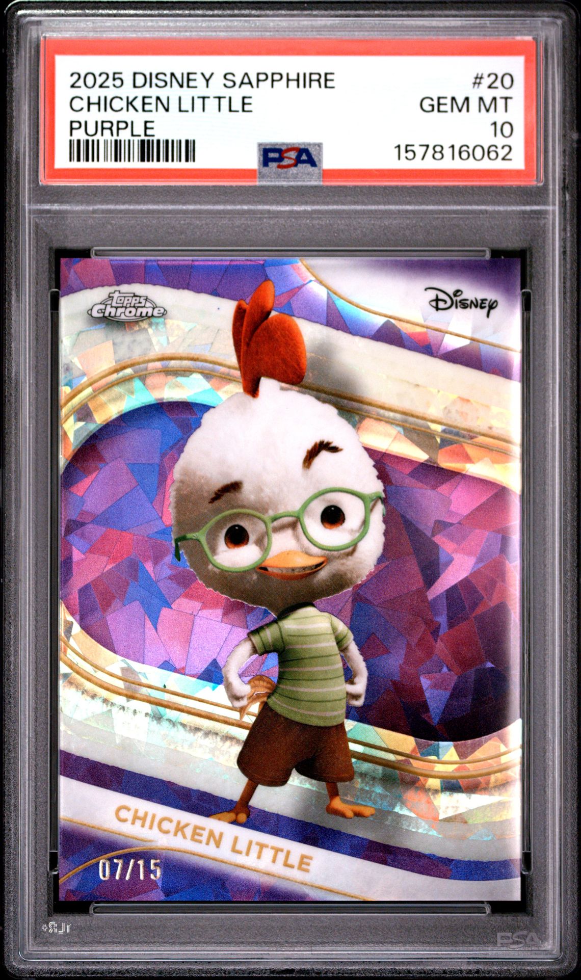 2025 Topps Chrome Disney Sapphire Edition Chicken Little #20 (Purple) Gem Mt 10 front