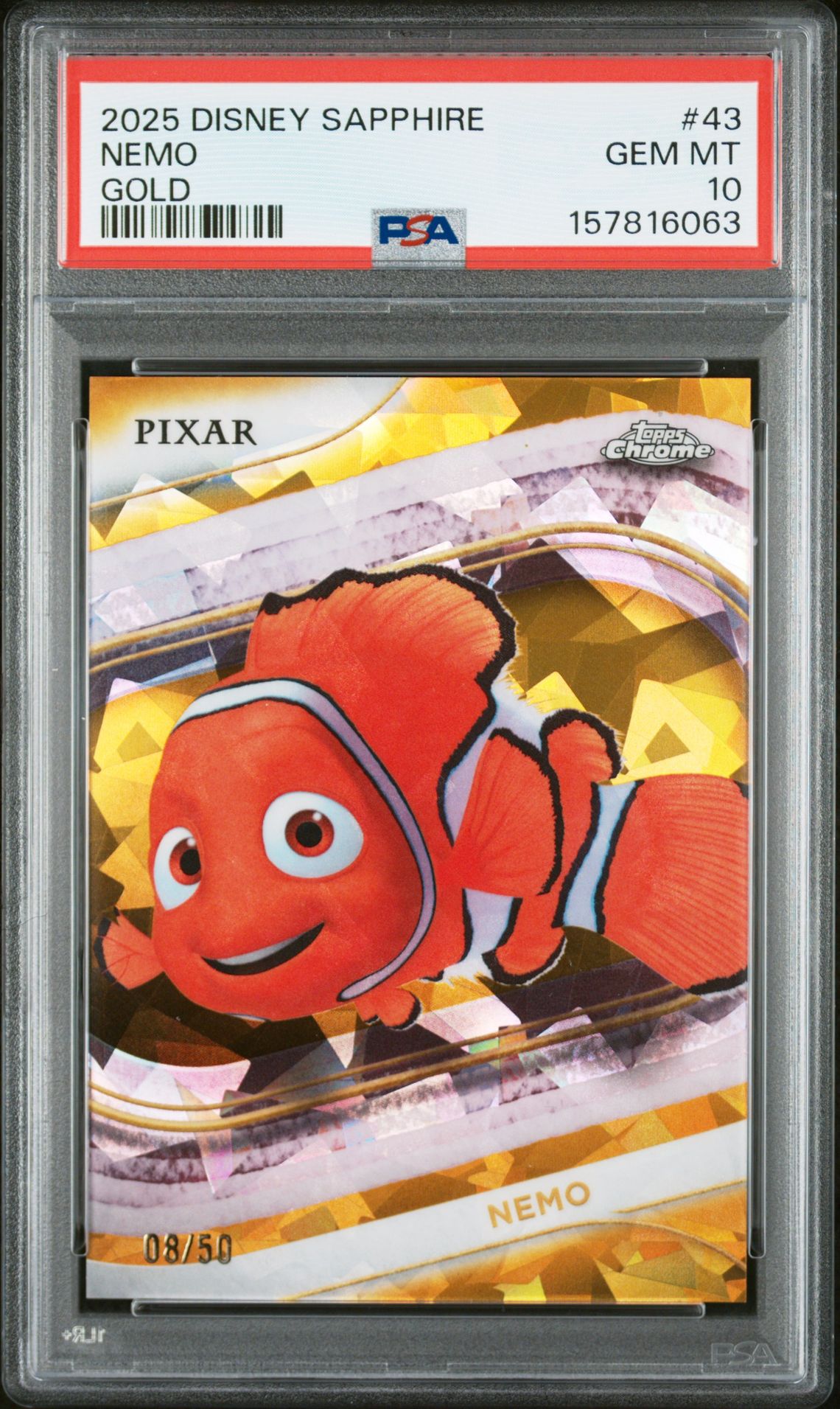 2025 Topps Chrome Disney Sapphire Edition Nemo #43 (Gold) Gem Mt 10 front