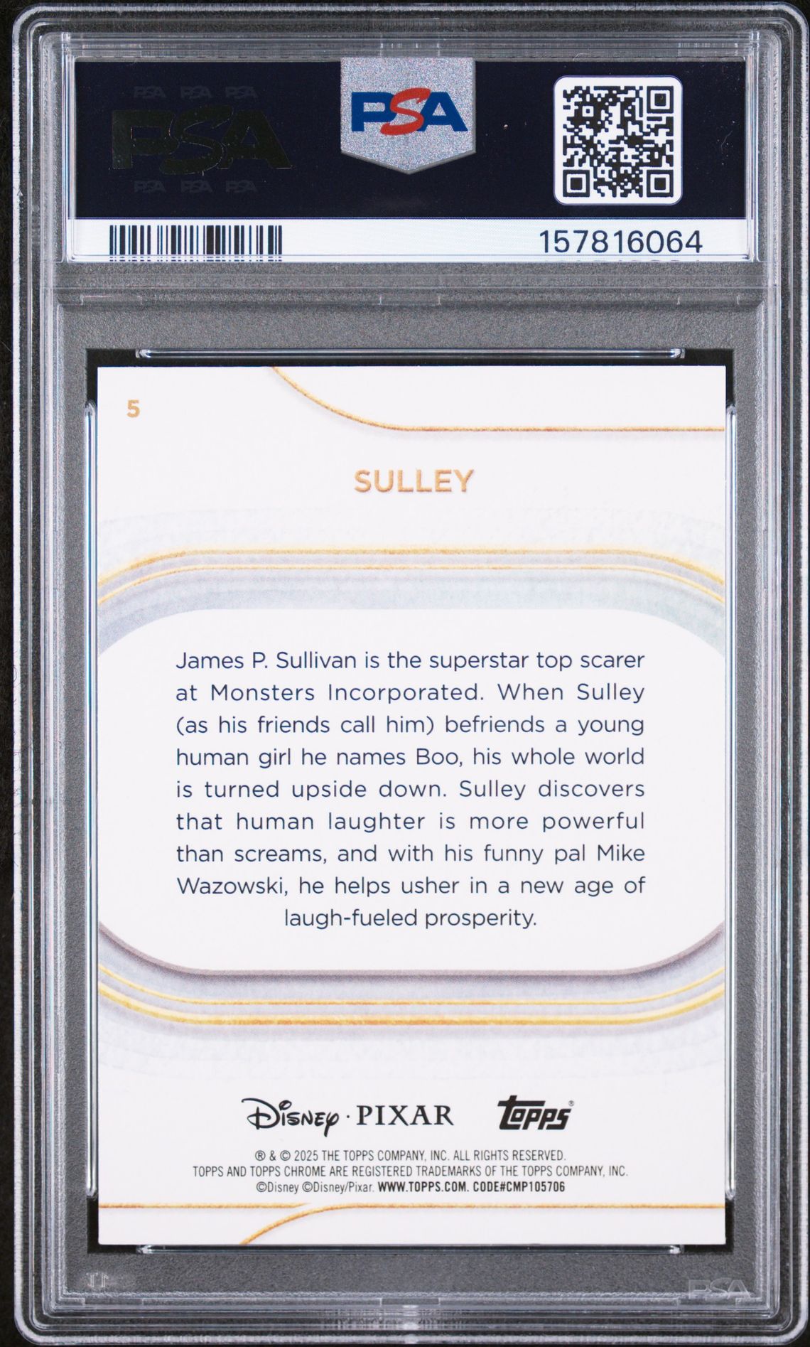 2025 Topps Chrome Disney Sapphire Edition Sulley #5 Gem Mt 10 back