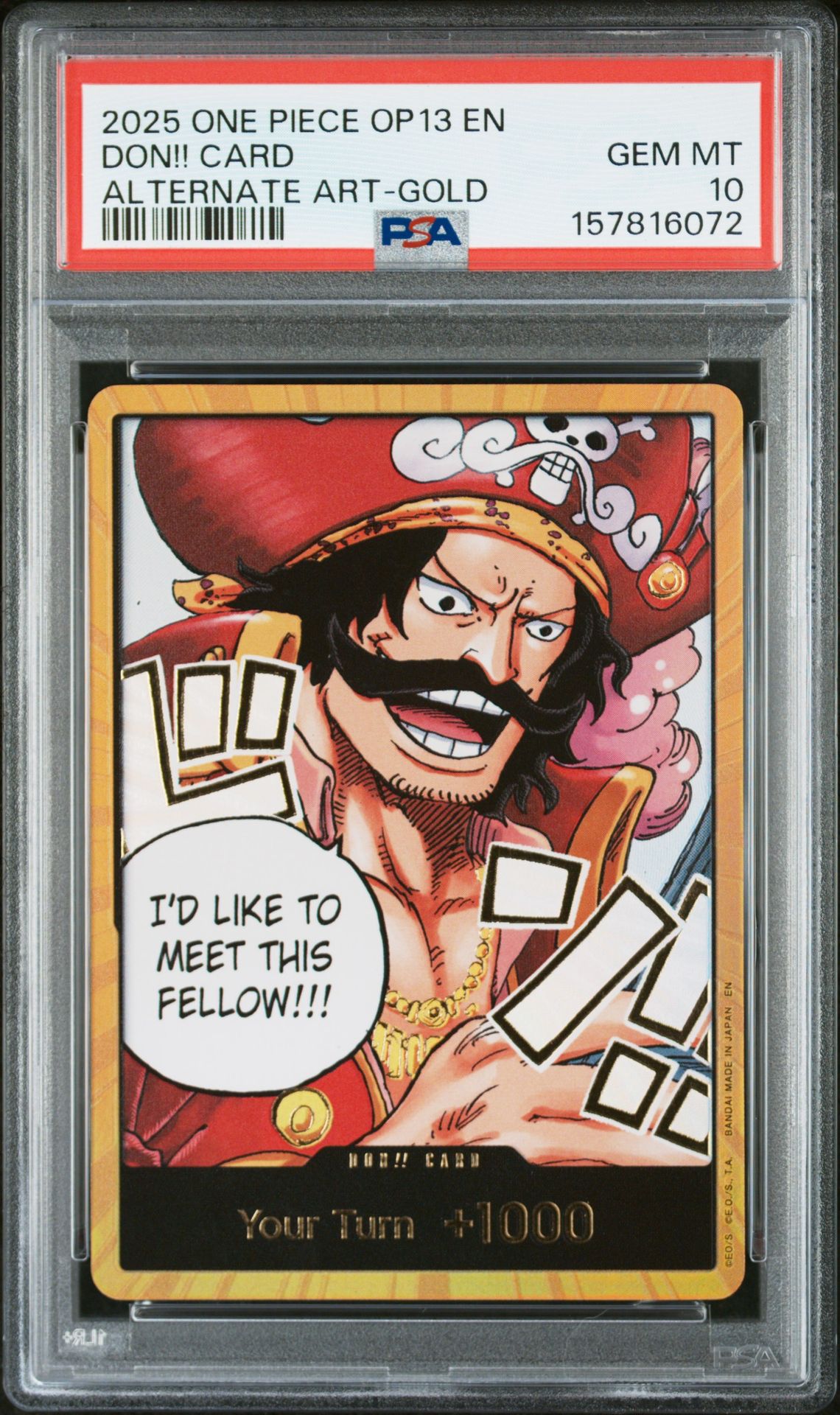 2025 One Piece Op13-Carrying On His Will Don!! Card (Alternate Art-Gold) Gem Mt 10 front