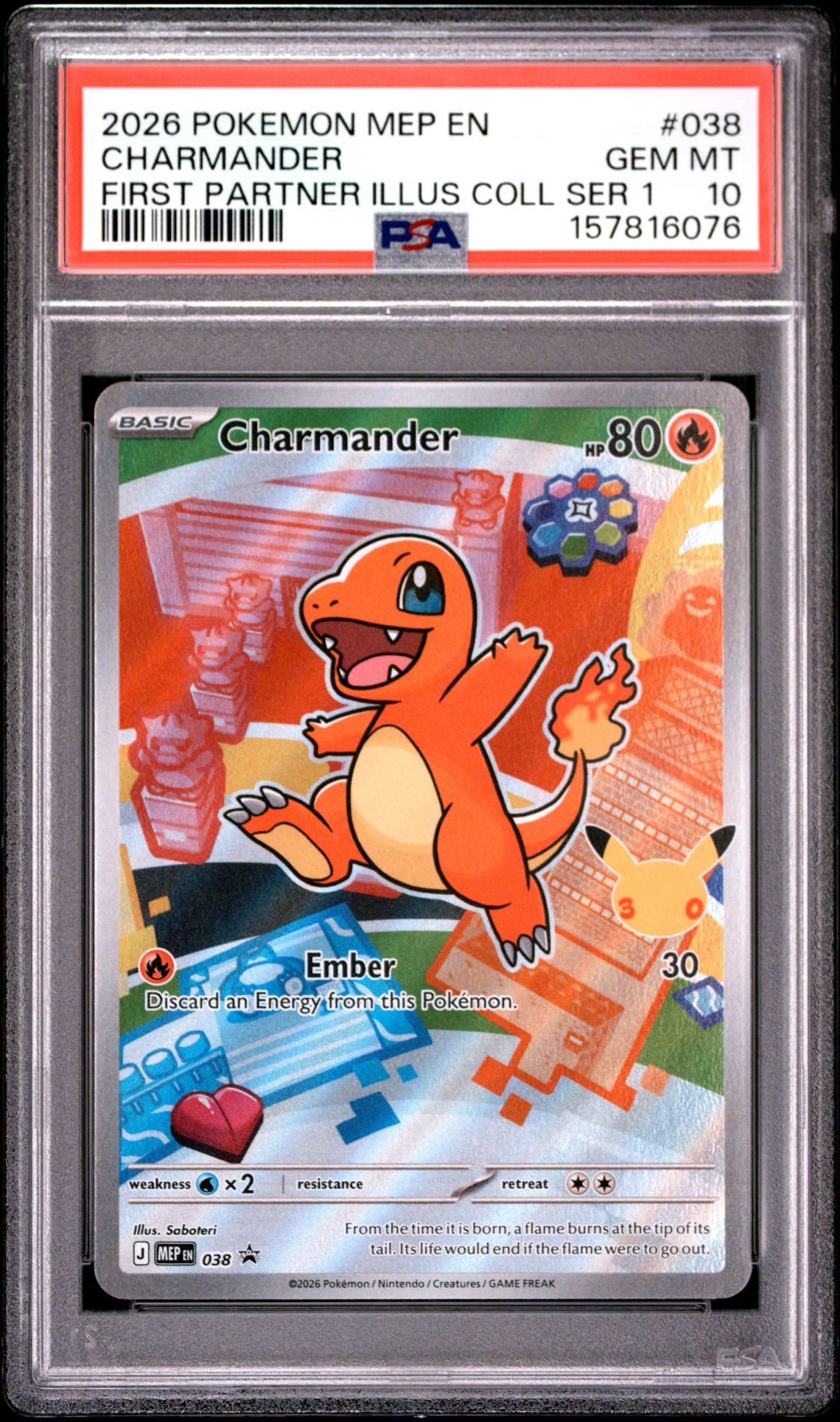 2026 Pokemon Mep En-Me Black Star Promo Charmander #038 (First Partner Illus Coll Ser 1) Gem Mt 10 front
