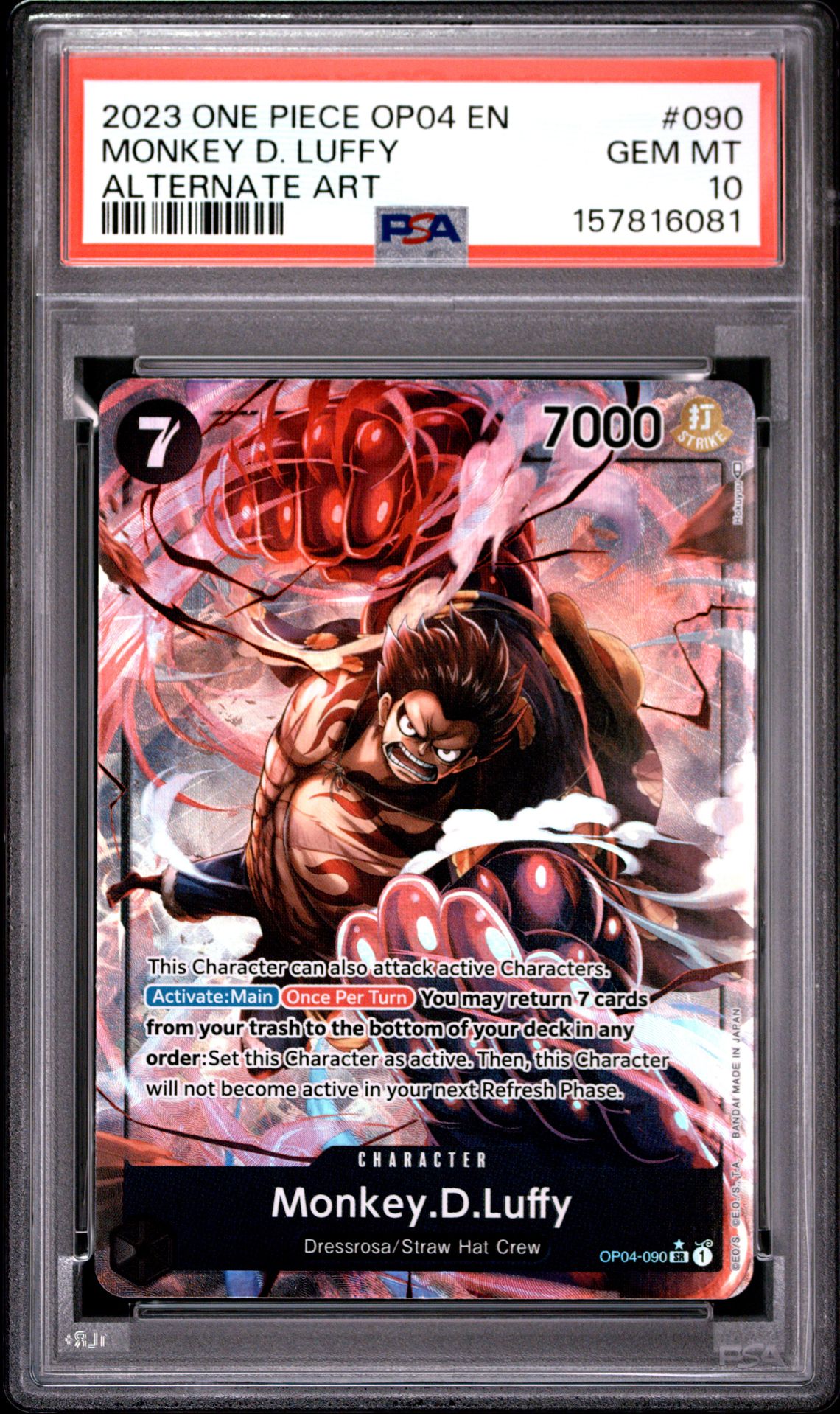 2023 One Piece Op04-Kingdoms Of Intrigue Monkey D. Luffy #090 (Alternate Art) Gem Mt 10 front