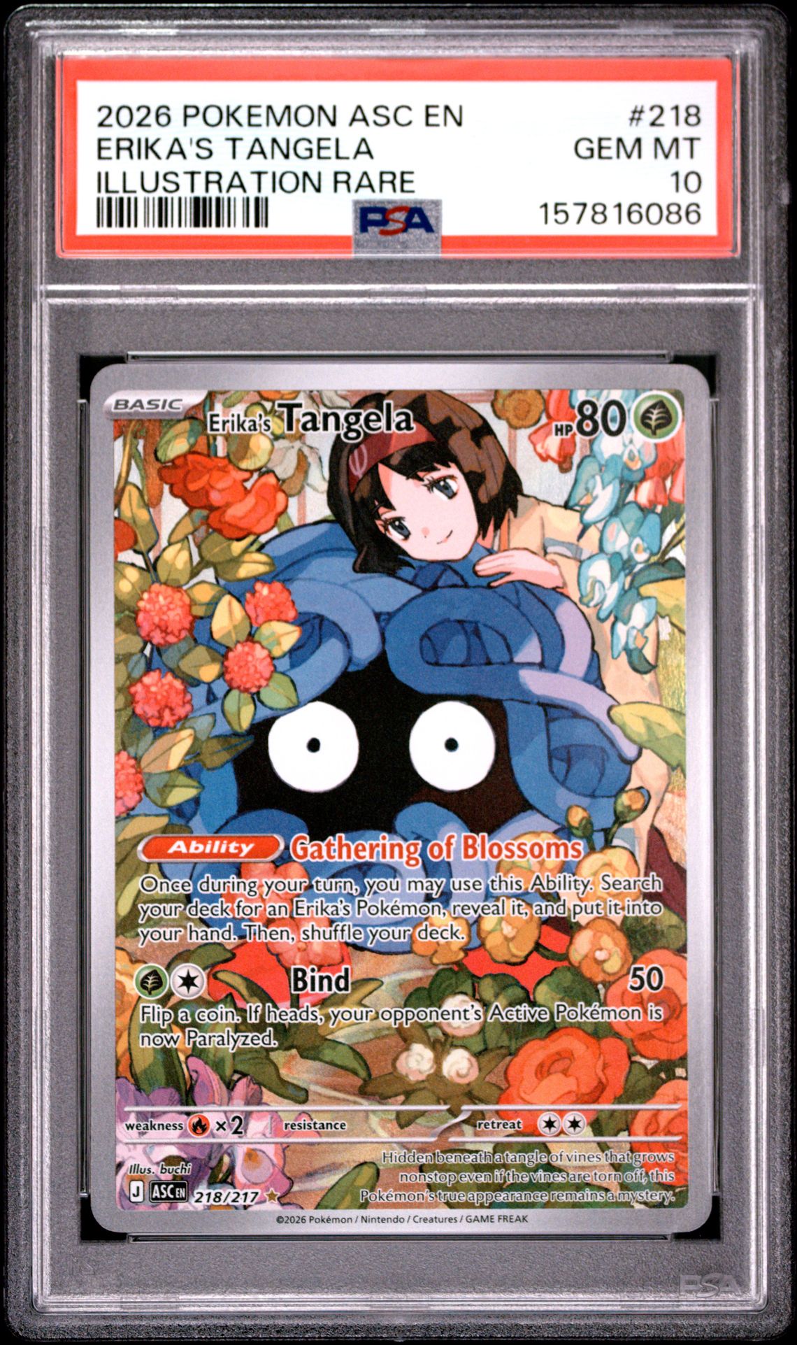 2026 Pokemon Asc En-Ascended Heroes Erika's Tangela #218 (Illustration Rare) Gem Mt 10 front view - PSA graded GEM MT 10