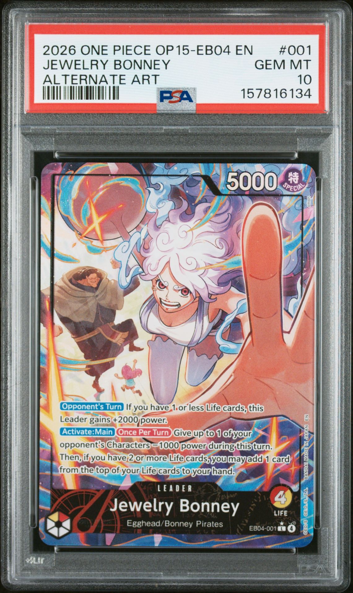 2026 One Piece Op15-Eb04-Adventure On Kami's Island Jewelry Bonney #001 (Alternate Art) Gem Mt 10 front