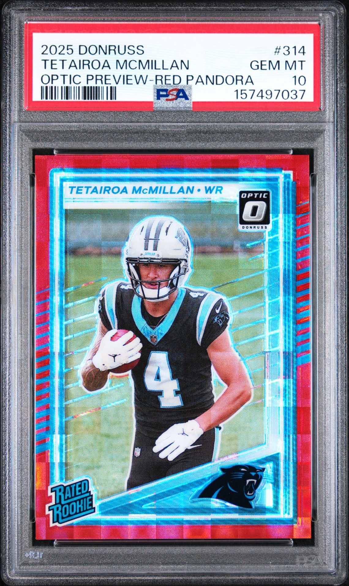 2025 Panini Donruss Tetairoa Mcmillan #314 (Optic Preview-Red Pandora) Gem Mt 10 front