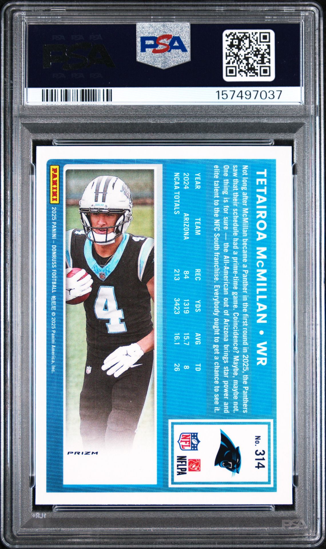 2025 Panini Donruss Tetairoa Mcmillan #314 (Optic Preview-Red Pandora) Gem Mt 10 back
