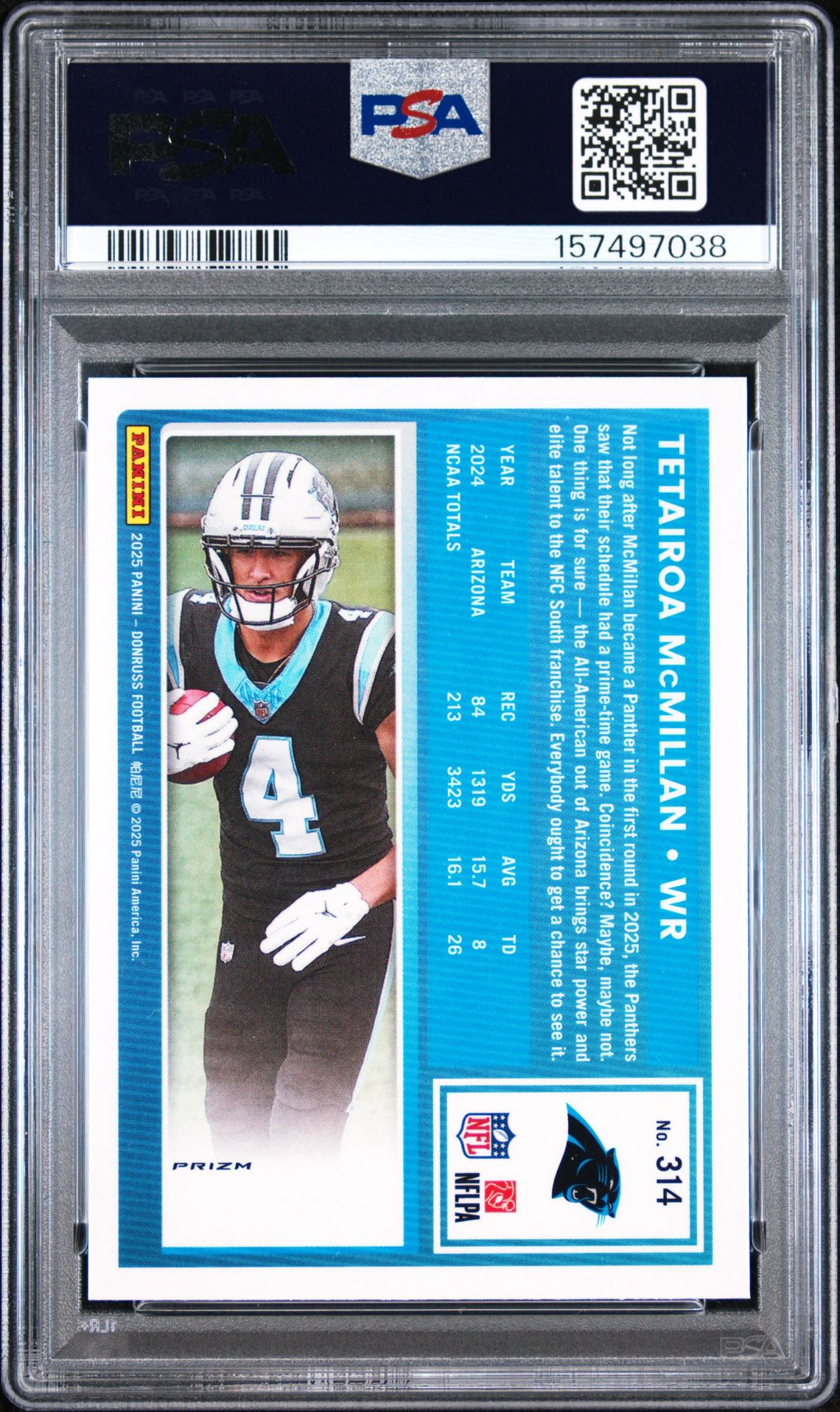 2025 Panini Donruss Tetairoa Mcmillan #314 (Optic Preview-Red Pandora) Gem Mt 10 back view - PSA certificate #157497038