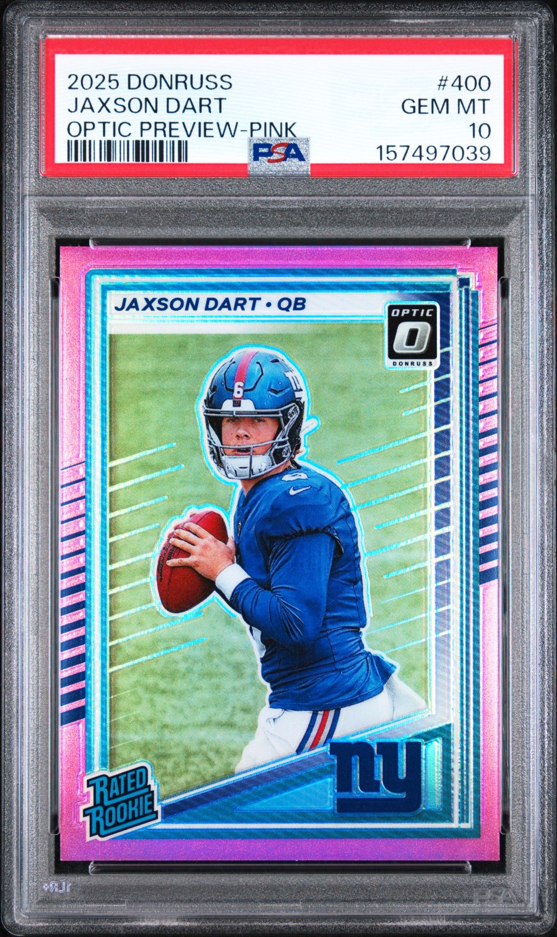 2025 Panini Donruss Jaxson Dart #400 (Optic Preview-Pink) Gem Mt 10 front