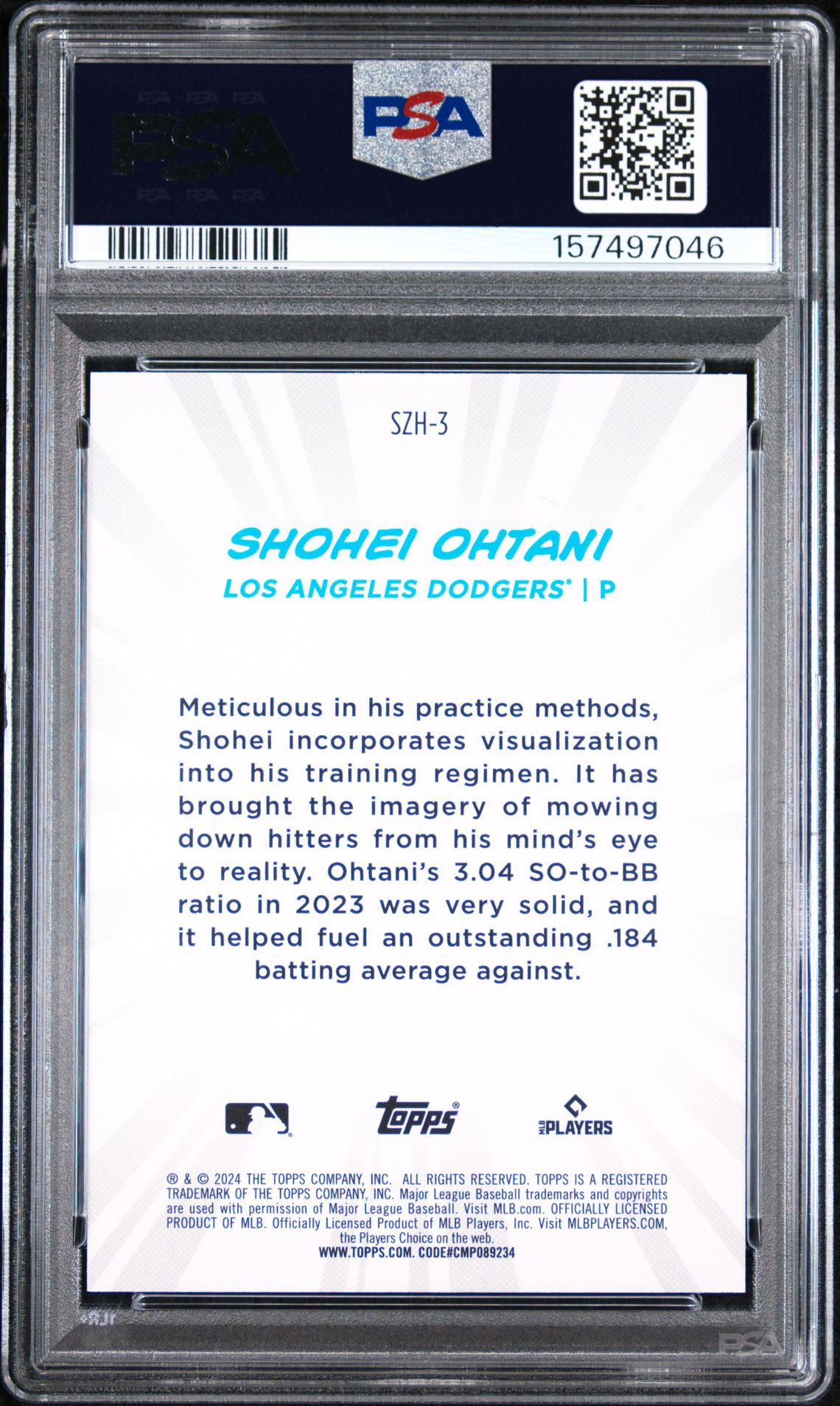 2024 TOPPS BASEBALL JAPAN EDITION STRIKE ZONE HEROES SHOHEI OHTANI  SZH3 GEM MT 10 back