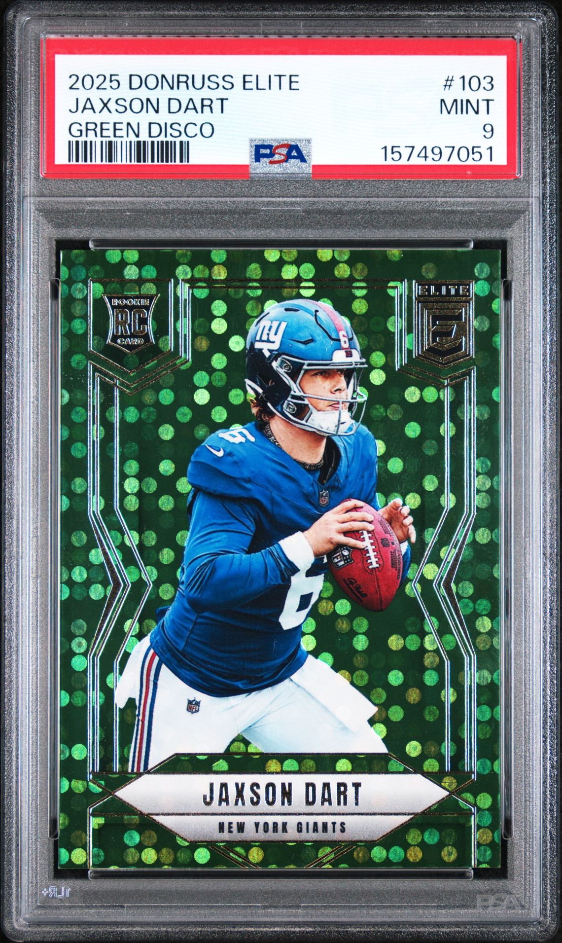 2025 Panini Donruss Elite Jaxson Dart #103 (Green Disco) Mint 9 front