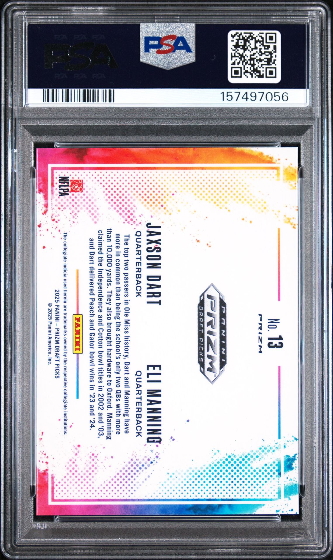 2025 Panini Prizm Draft Picks Color Blast Duals Dart/Manning #13 Gem Mt 10 back