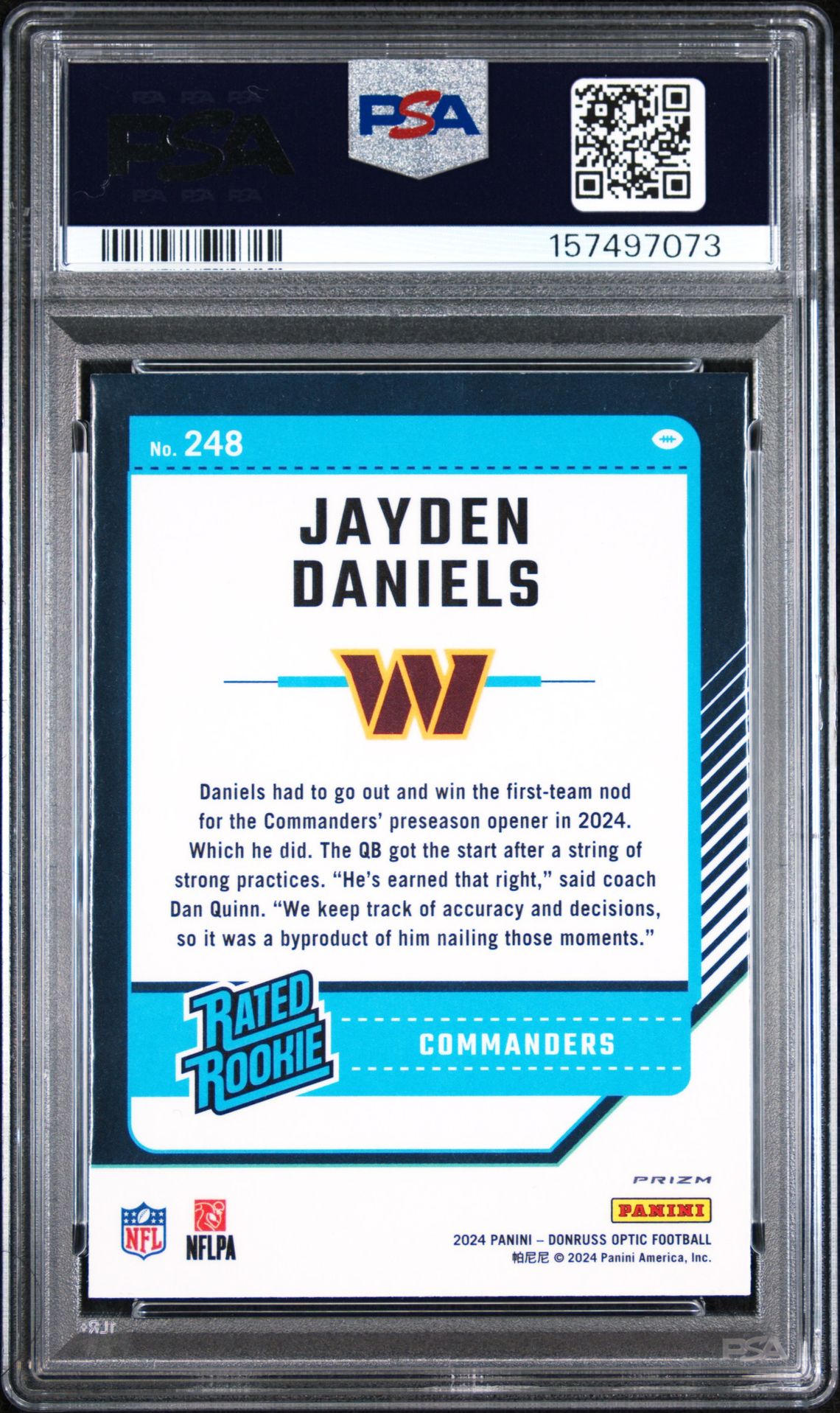 2024 Panini Donruss Optic Jayden Daniels #248 (Green Velocity) Mint 9 back
