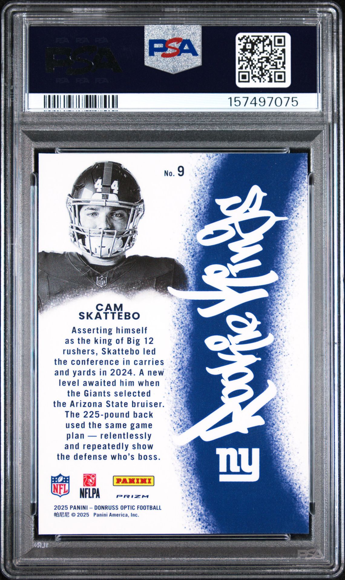 2025 Panini Donruss Optic Rookie Kings Cam Skattebo #9 Gem Mt 10 back