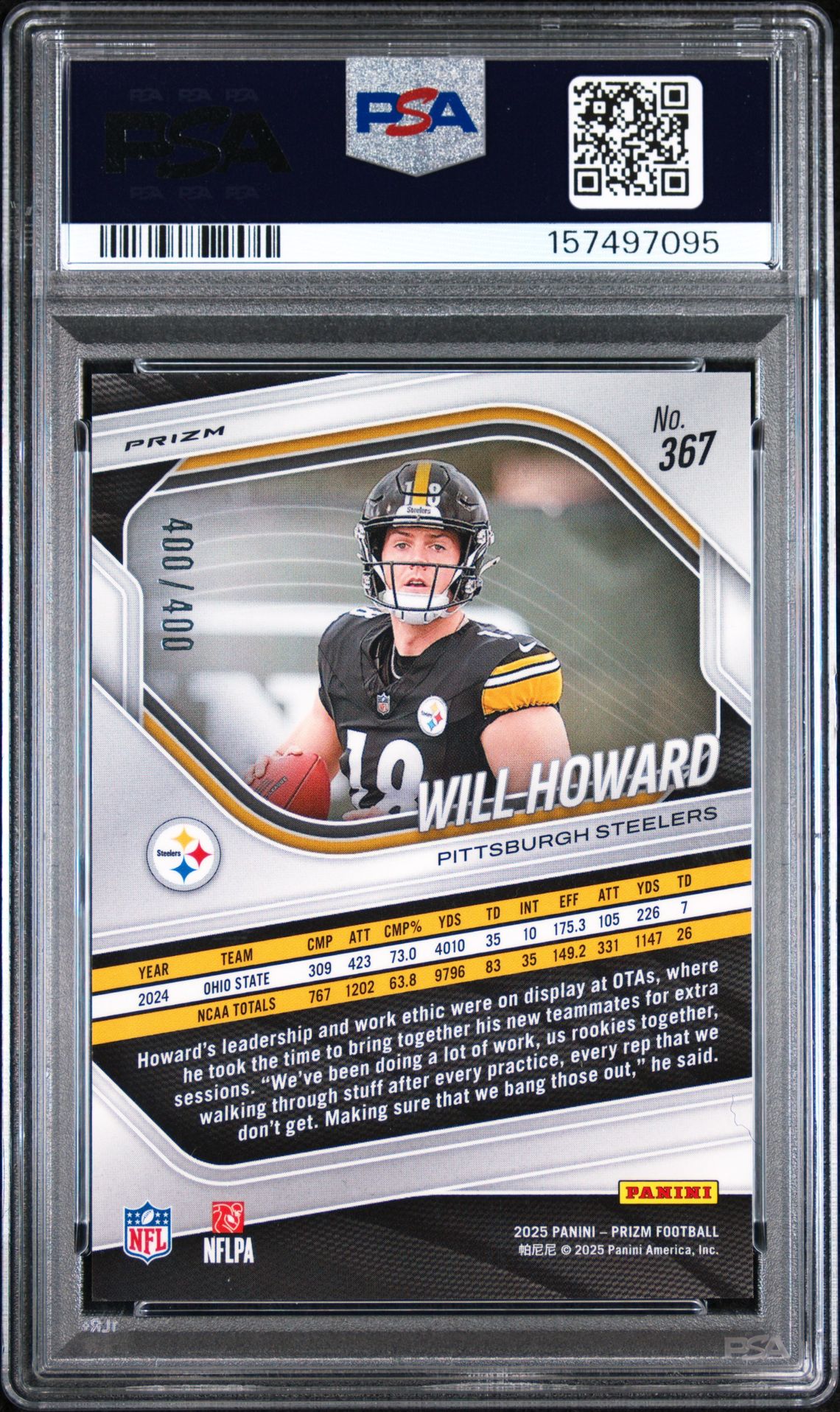 2025 Panini Prizm Will Howard #367 (Pandora) Mint 9 back
