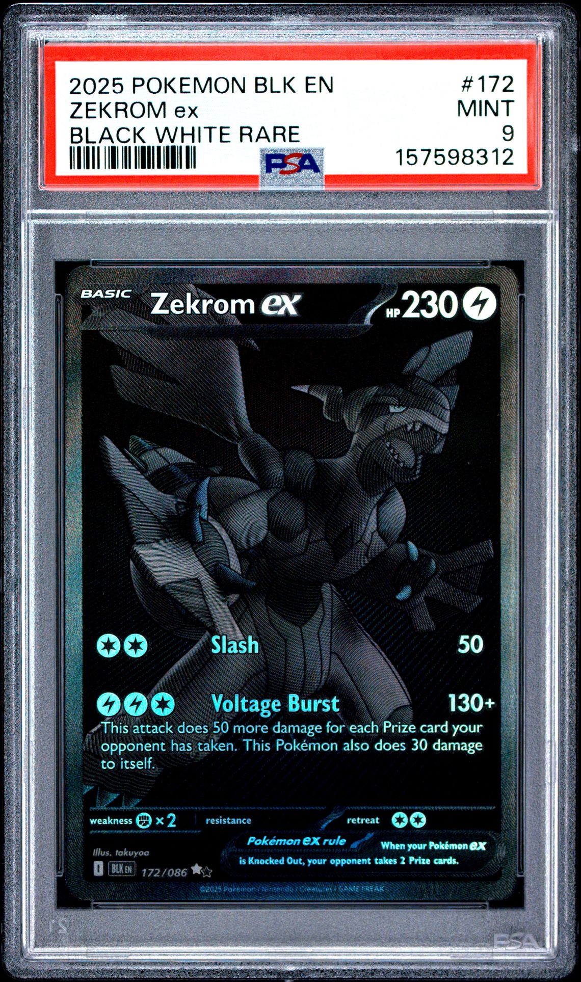 2025 Pokemon Blk En-Black Bolt Zekrom Ex #172 (Black White Rare) Mint 9 front