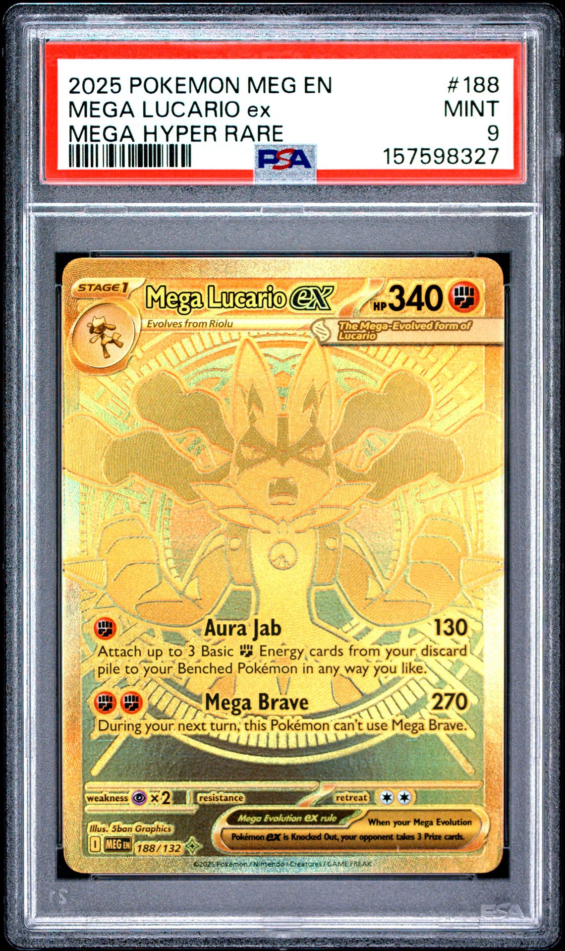 2025 Pokemon Meg En-Mega Evolution Mega Lucario Ex #188 (Mega Hyper Rare) Mint 9 front
