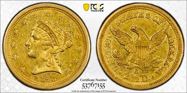 1843-O $2.50 Small Date AU53