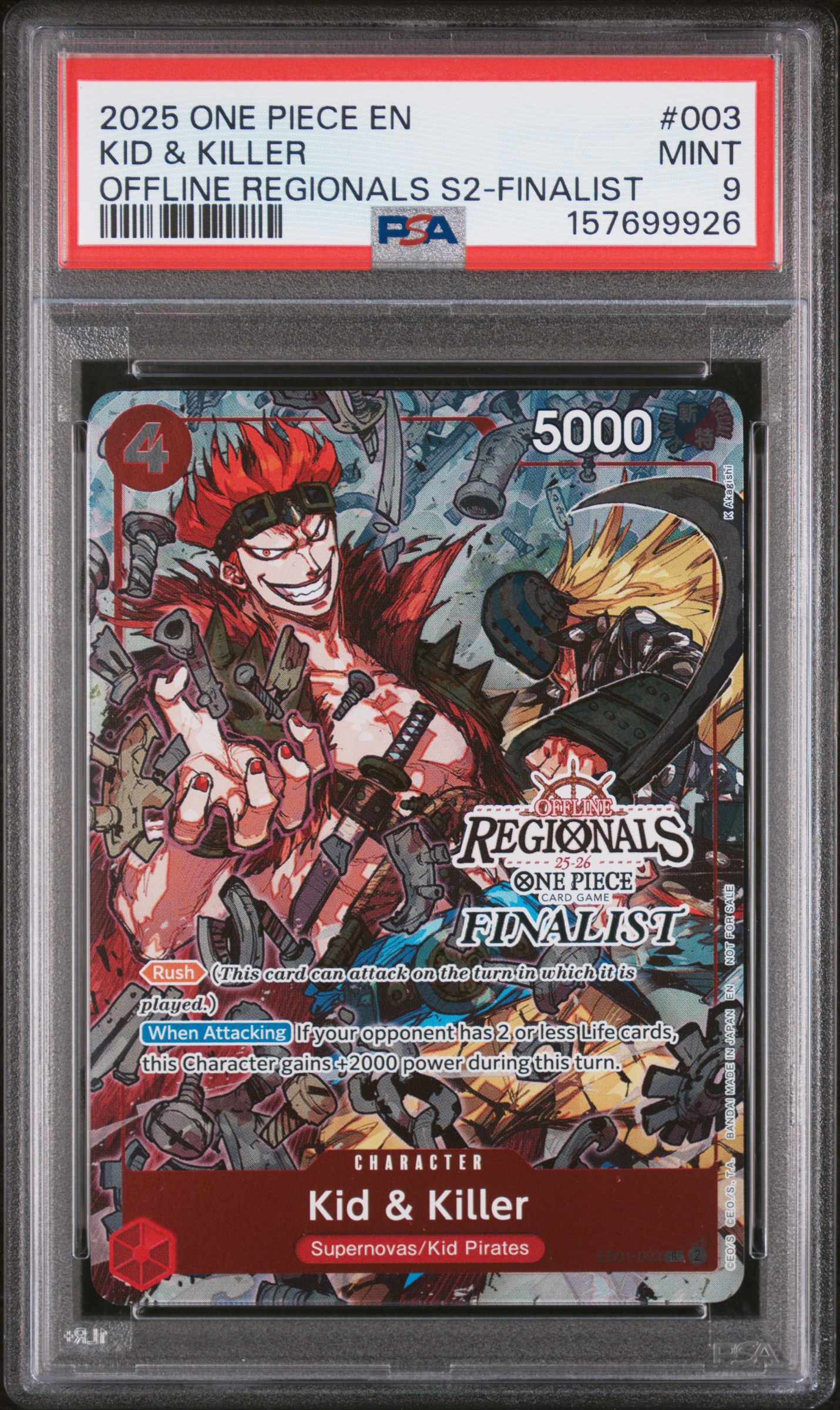 2025 #003 KID & KILLER PSA 9 One Piece Offline Regionals Pack 2025 Vol.2