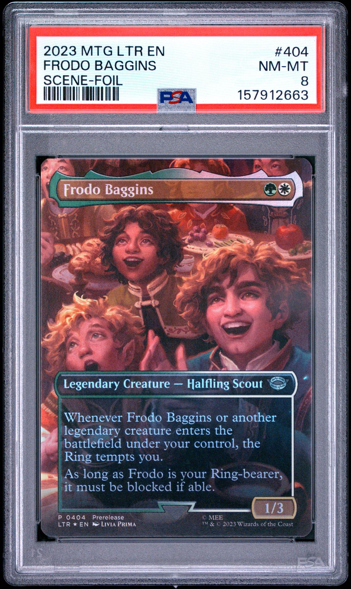 2023 Magic The Gathering The Lord Of The Rings: Tales Of Middle-Earth Frodo Baggins #404 (Scene-Foil) Nm-Mt 8 front