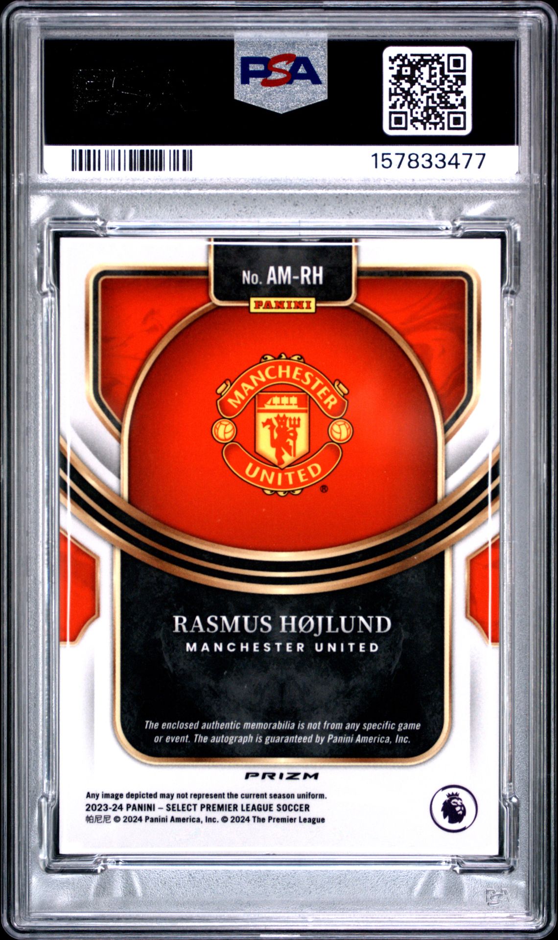 2023-24 Panini Select Premier League Autographed Memorabilia Rasmus Hojlund #Amrh (Auto Mem-Blue Pulsar) Nm-Mt 8 back