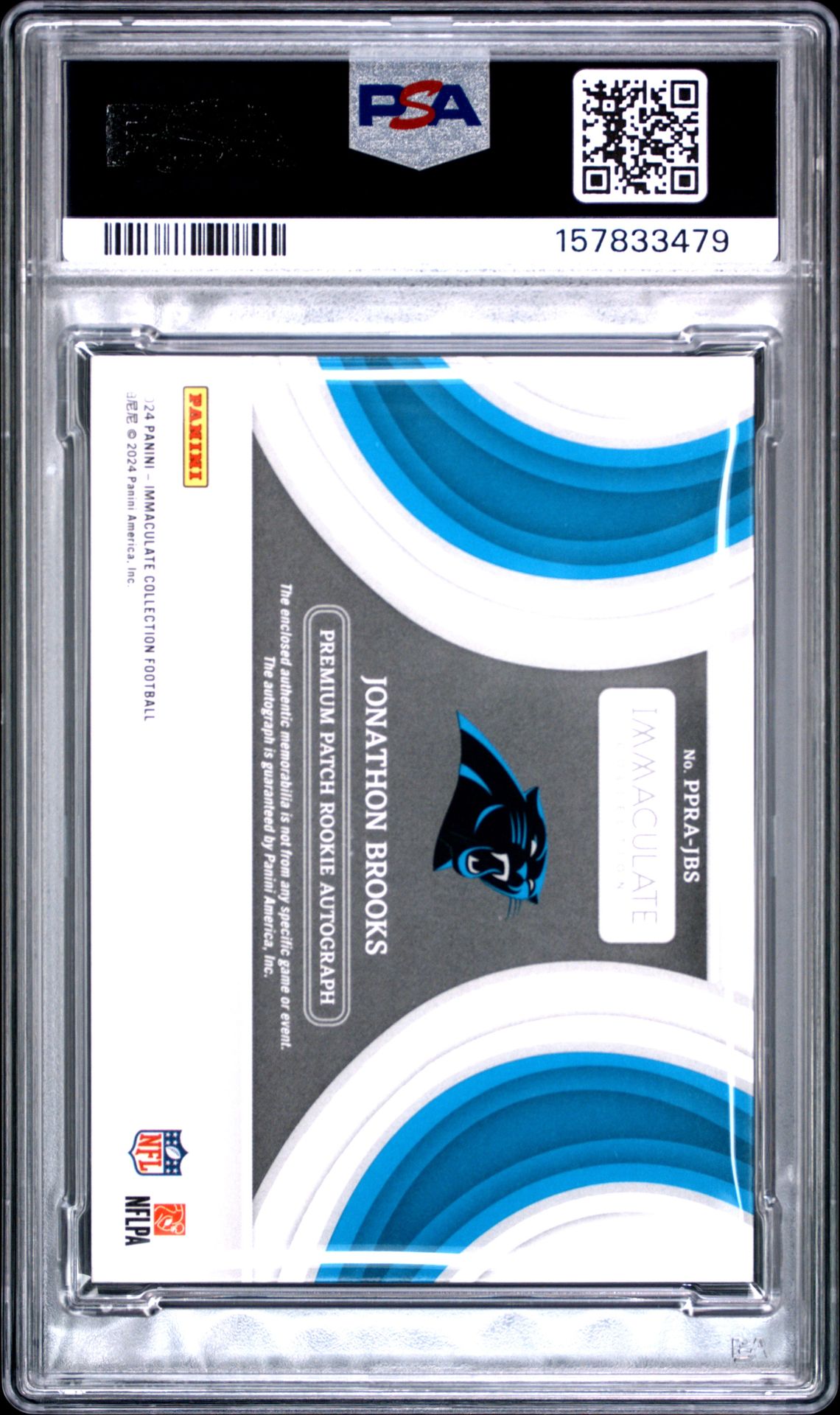 2024 Panini Immaculate Collection Premium Patch Rookie Autographs Jonathon Brooks #Ppra-Jbs (Premium Patch Rookie Auto) Mint 9 back