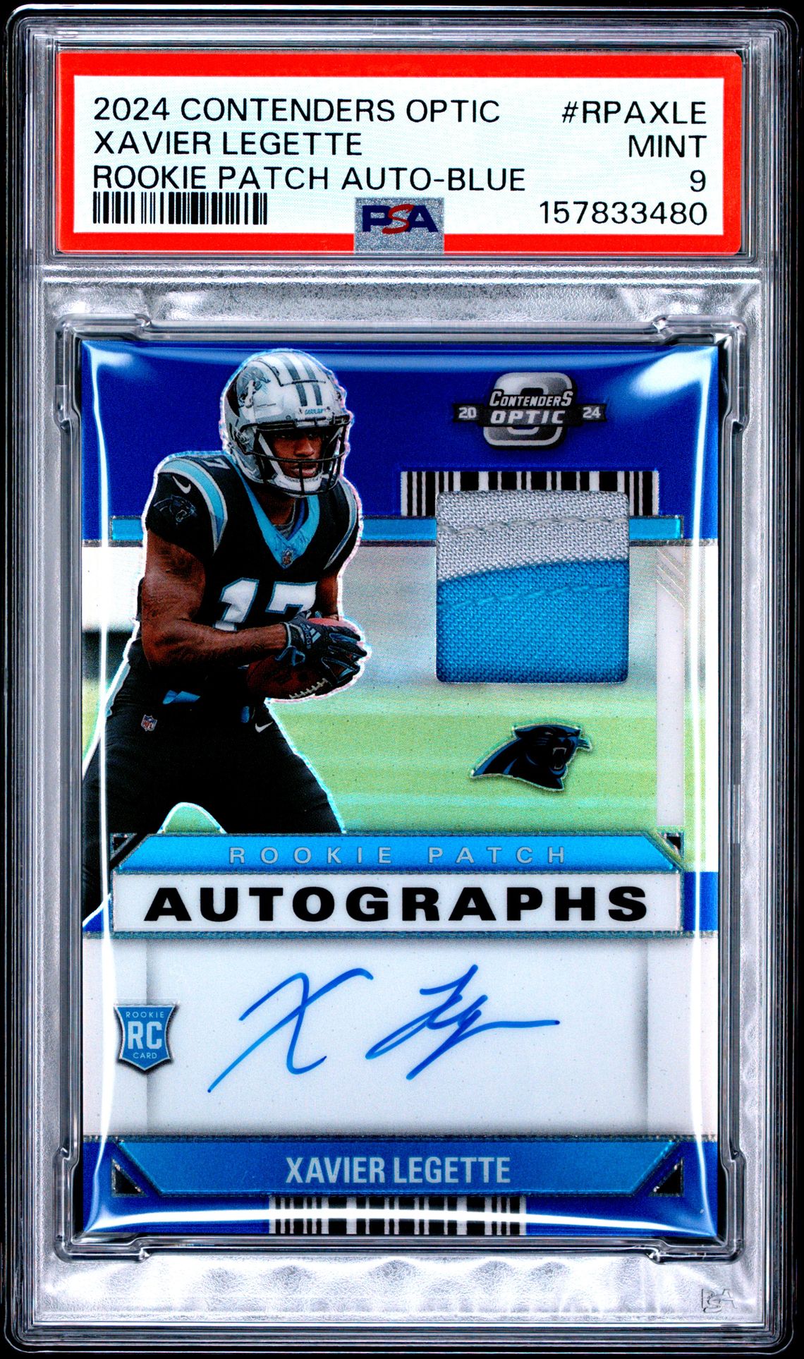 2024 Panini Contenders Optic Rookie Patch Autographs Xavier Legette #Rpaxle (Rookie Patch Auto-Blue) Mint 9 front