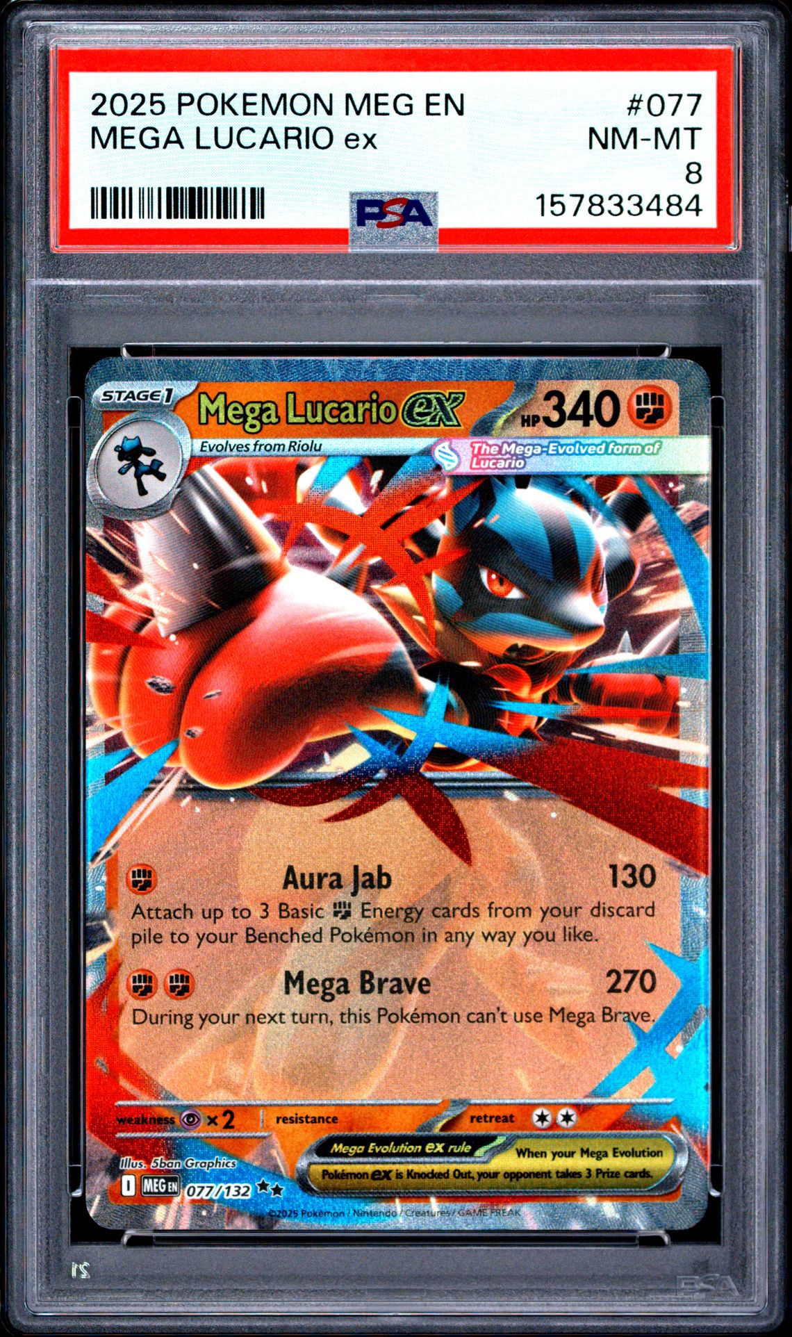 2025 Pokemon Meg En-Mega Evolution Mega Lucario Ex #077 Nm-Mt 8 front