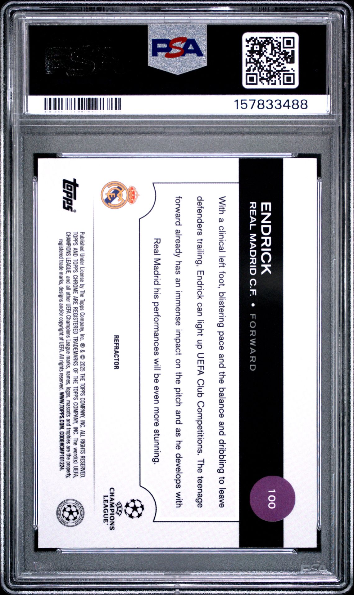 2024-25 Topps Chrome Uefa Club Competitions Endrick #100 (Refractor) Mint 9 back