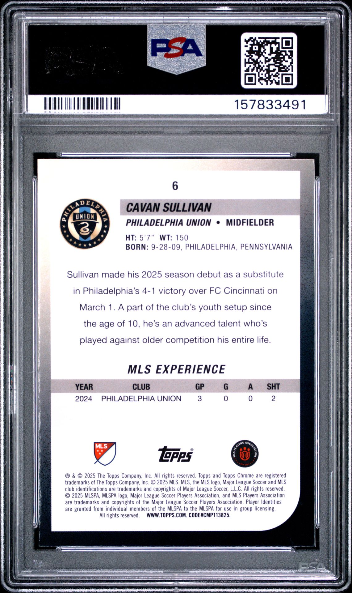 2025 Topps Chrome Mls Cavan Sullivan #6 (Blue Mini Diamonds) Mint 9 back