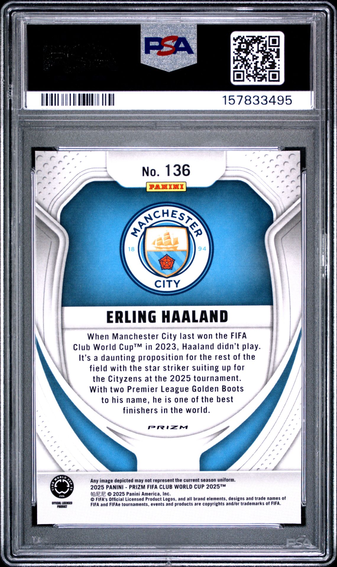 2025 Panini Prizm Fifa Club World Cup Erling Haaland #136 (Pulsar) Mint 9 back