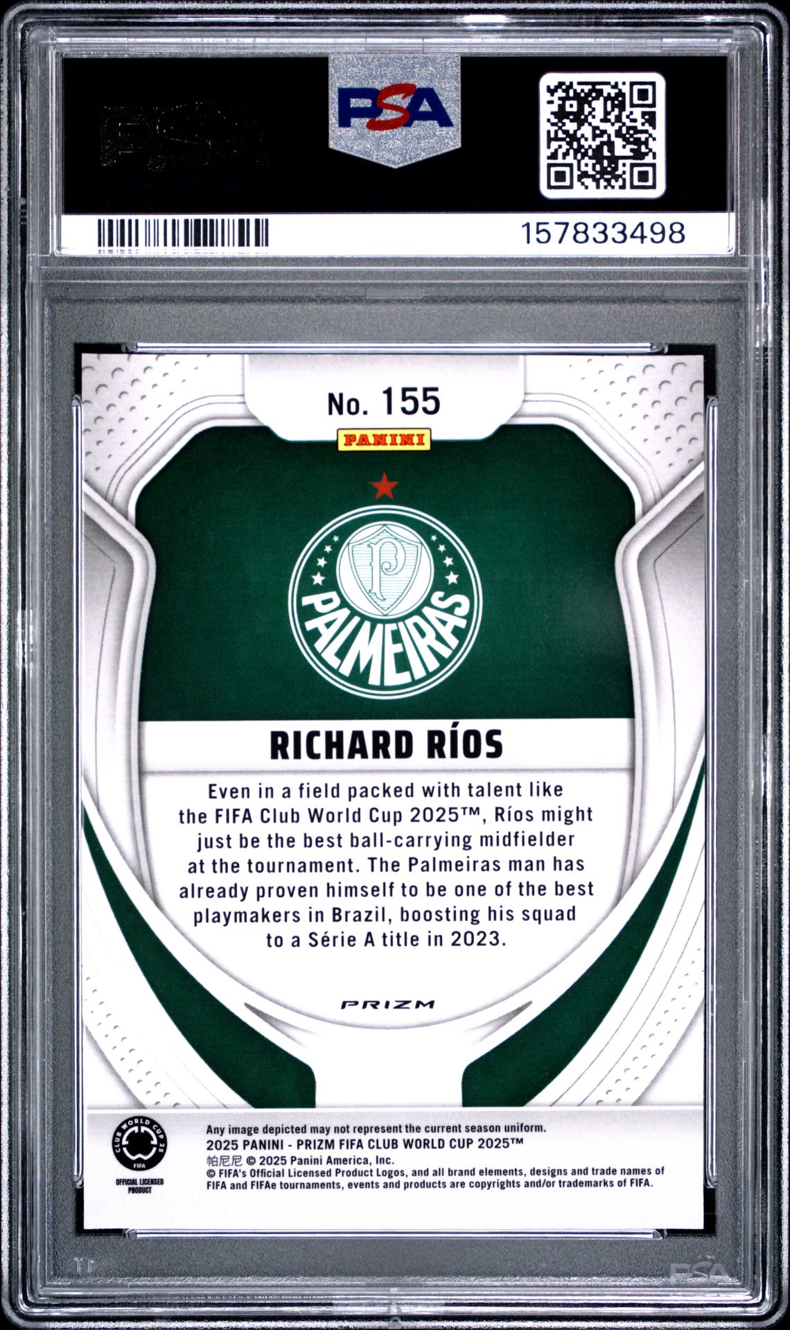 2025 Panini Prizm Fifa Club World Cup Richard Rios #155 (Pulsar) Mint 9 back