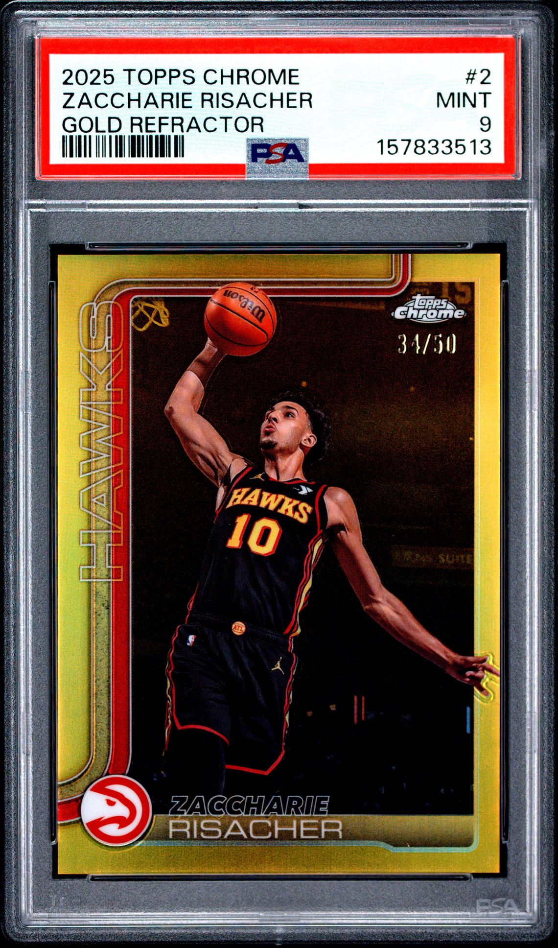 2025 Topps Chrome Zaccharie Risacher #2 (Gold Refractor) Mint 9 front