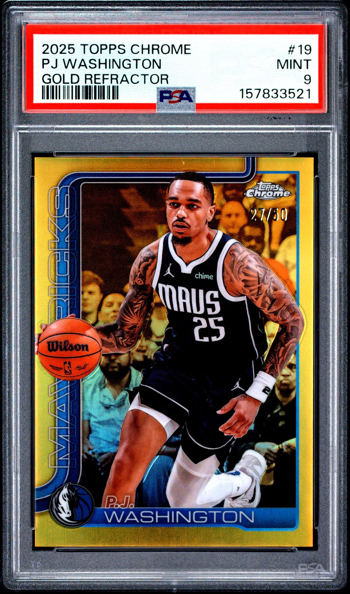 2025 Topps Chrome Pj Washington #19 (Gold Refractor) Mint 9 front