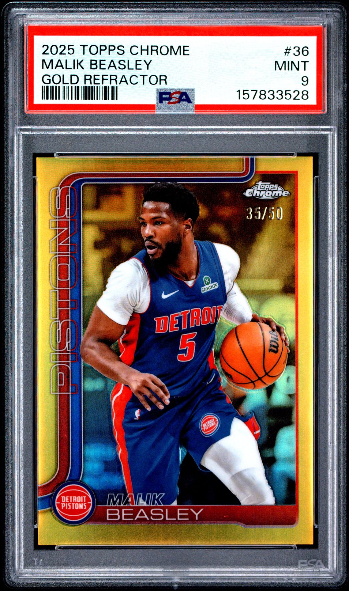 2025 Topps Chrome Malik Beasley #36 (Gold Refractor) Mint 9 front