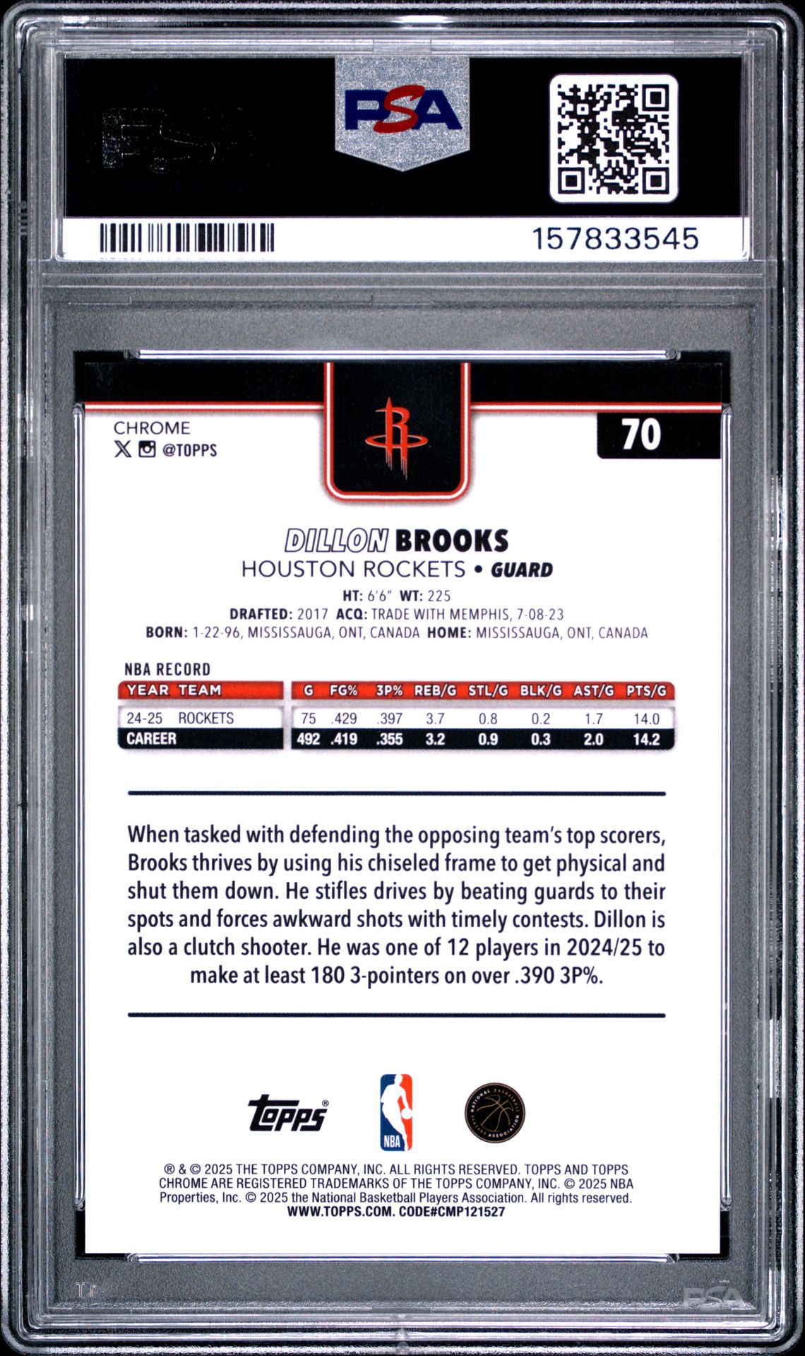 2025 Topps Chrome Dillon Brooks #70 (Gold Refractor) Nm-Mt 8 back