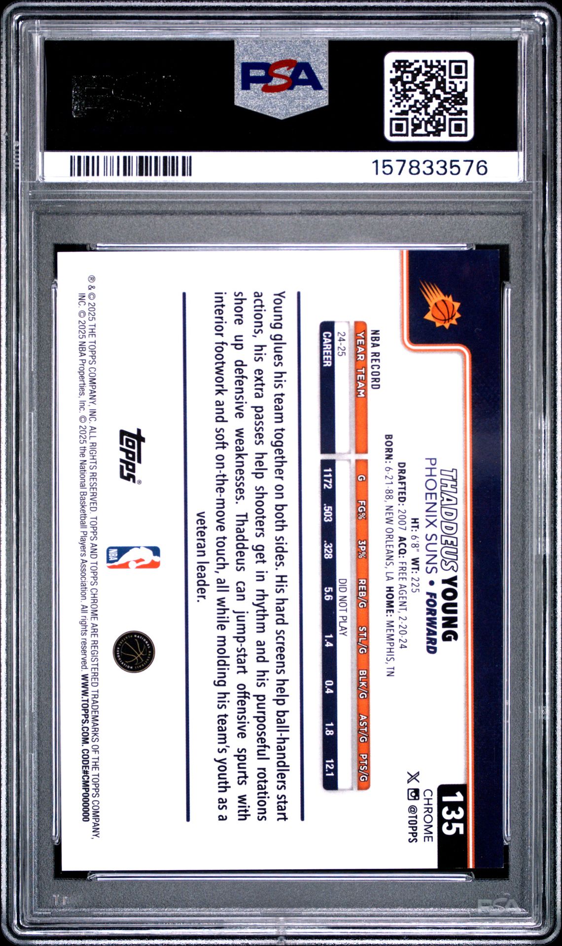2025 Topps Chrome Thaddeus Young #135 (Gold Refractor) Mint 9 back
