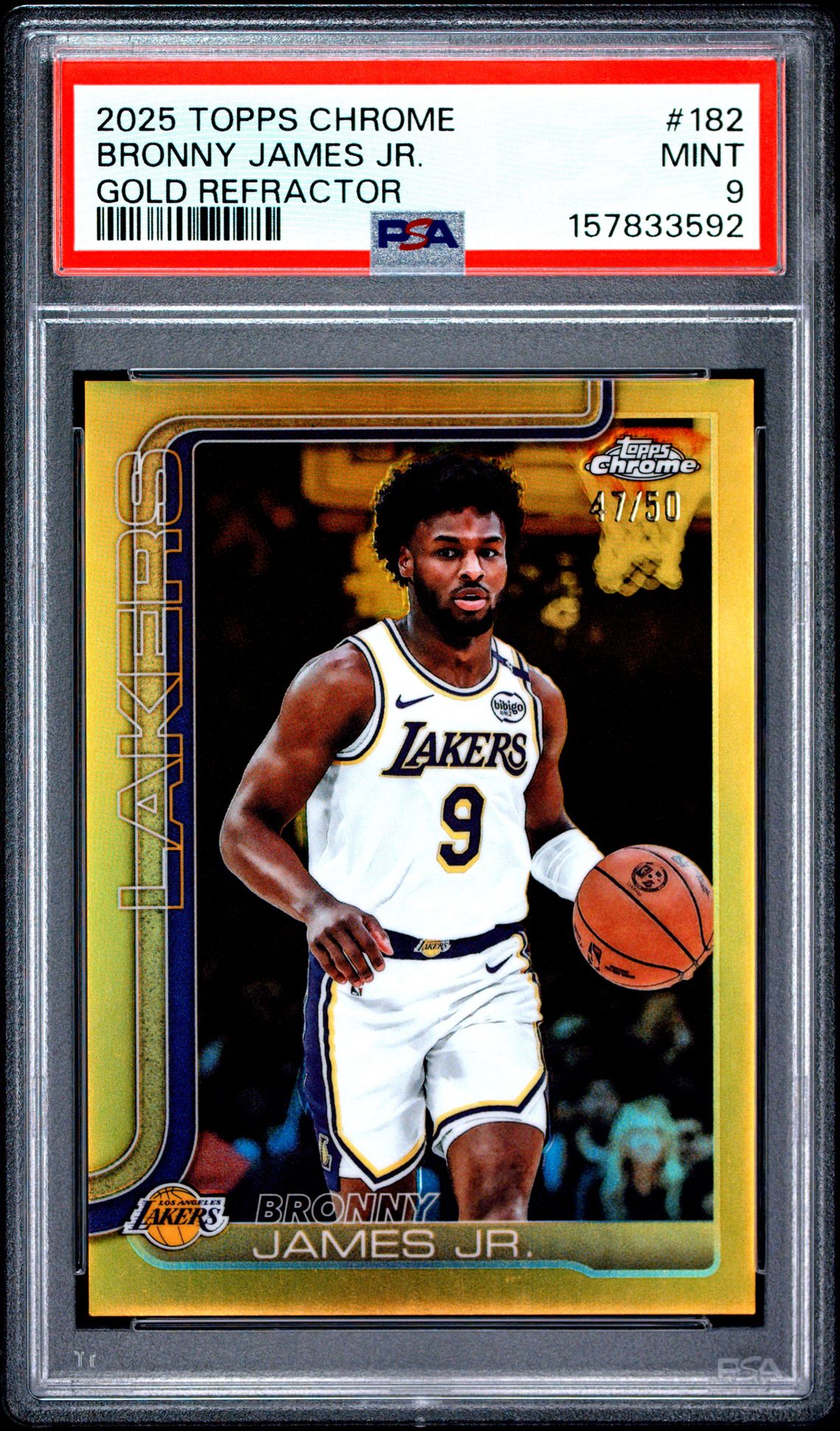 2025 Topps Chrome Bronny James Jr. #182 (Gold Refractor) Mint 9 front
