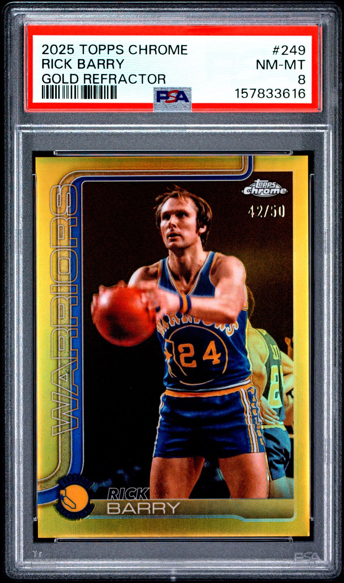 2025 Topps Chrome Rick Barry #249 (Gold Refractor) Nm-Mt 8 front
