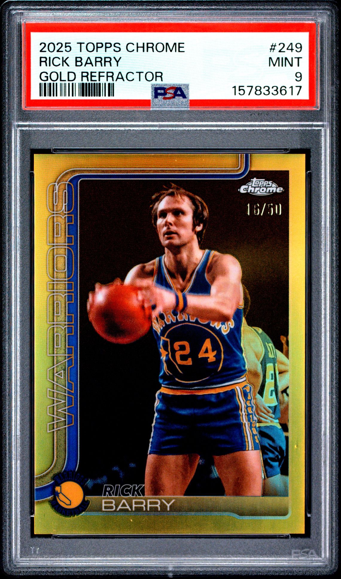 2025 Topps Chrome Rick Barry #249 (Gold Refractor) Mint 9 front