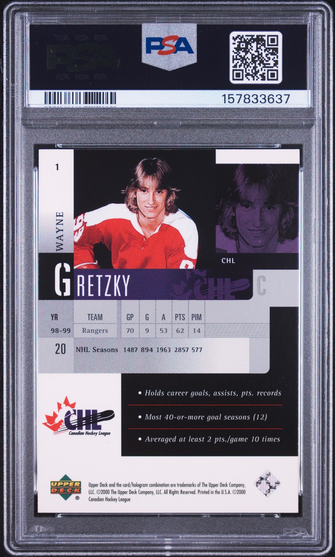 1999 Upper Deck Prospects Wayne Gretzky #1 Nm-Mt 8 back